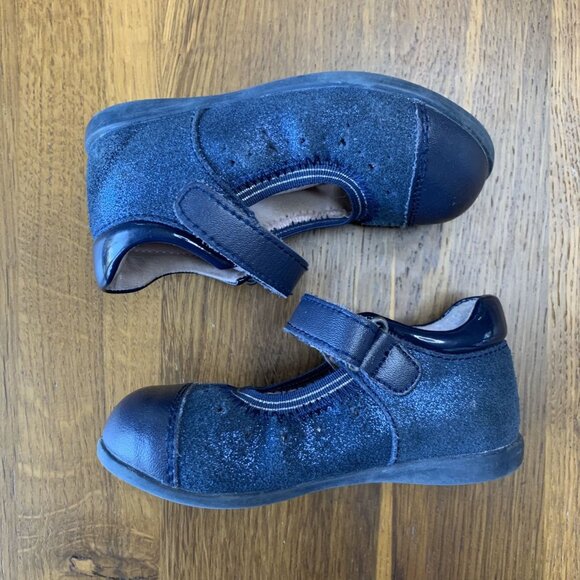 AIRFLEX Blue Mary Jane Shoes Girls 6 Sparkle Leather Flats Toddler School Shoe - Picture 3 of 8